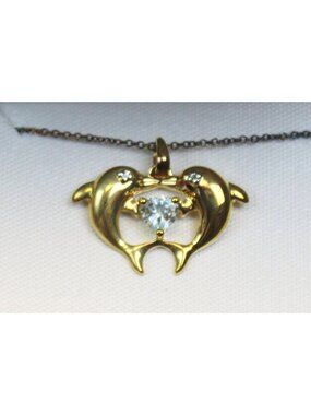 NEW Kohl Dolphin Pendant Chain Necklace 10k Gold over Sterling Silver Blue Topaz
